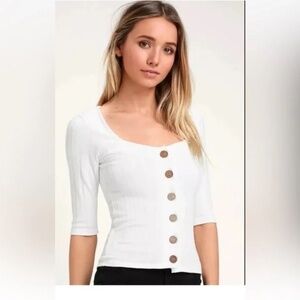 Free People Central Park Ribbed Elbow Cardigan Button White Cardigan Top
